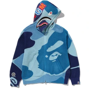 BAPE ABC Green Camo Crochet Shark Relaxed Fit Full Zip Hoodie