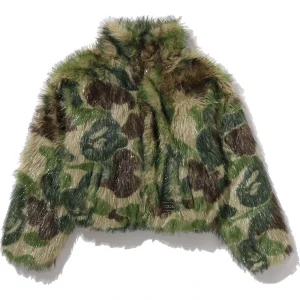 BAPE ABC Camo One Point Metallic Long Fur Jacquard Down Jacket