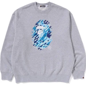 BAPE ABC Gray Camo Ape Head Relaxed Fit Crewneck Sweatshirt