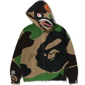 BAPE ABC Blue Camo Crochet Shark Relaxed Fit Full Zip Hoodie