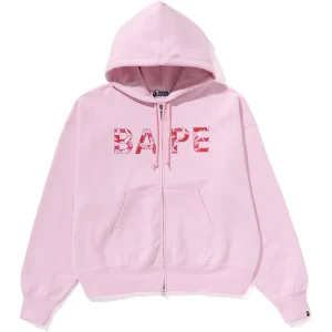 BAPE ABC Pink Camo Crystal Logo Wide Zip Hoodie