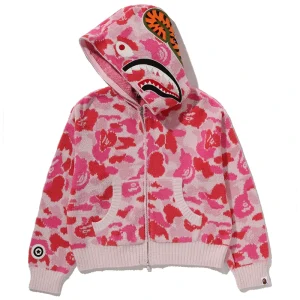 BAPE ABC Pink Camo Towel Jacquard Shark Cropped Full Zip Hoodie