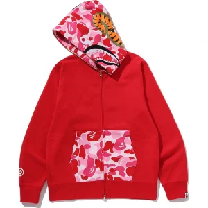 BAPE ABC Red Camo Shark Full Zip Hoodie