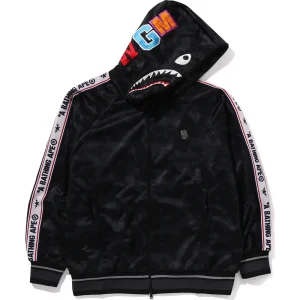 BAPE Black Mens Solid Camo Relaxed Fit Shark Full Zip Hoodie Jacket