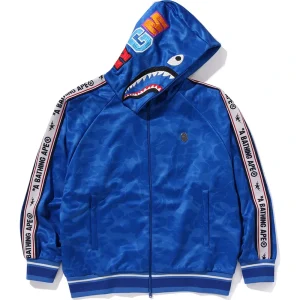BAPE Blue Mens Solid Camo Relaxed Fit Shark Full Zip Hoodie Jacket