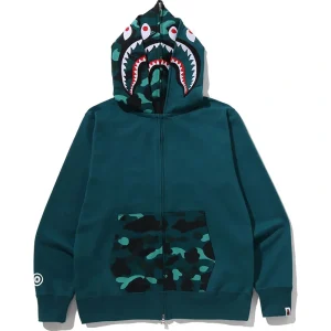 BAPE Color Green Camo Shark Full Zip Double Hoodie