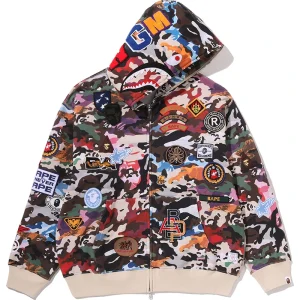 BAPE Hybrid Camo Multi Badge Shark Relaxed Fit Full Zip Hoodie