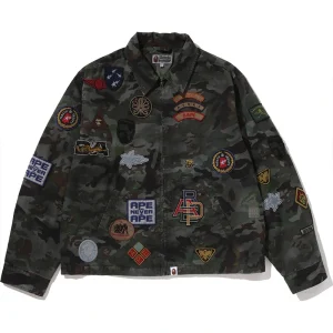 BAPE Olive Drab Hybrid Camo Multi Badge Jacket