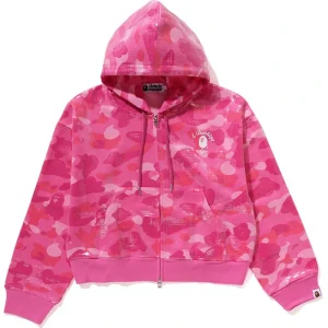 BAPE Color Camo Ape Head Sequin Cropped Full Zip Hoodie