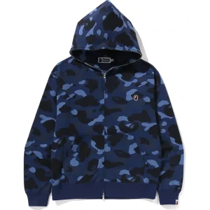 BAPE One Point Navy Color Camo Cropped Full Zip Hoodie