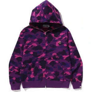 BAPE One Point Purple Color Camo Cropped Full Zip Hoodie