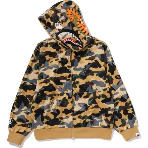 BAPE STA Over Print 1st Camo Mesh Shark Cropped Yellow Fit Full Zip Hoodie