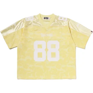 BAPE Solid Yellow Camo Multi Logo Relaxed Fit Football Jersey Tee