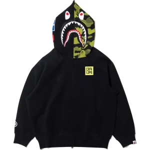 BAPE X CR7 Black Life Logo Relaxed Fit Shark Full Zip Hoodie