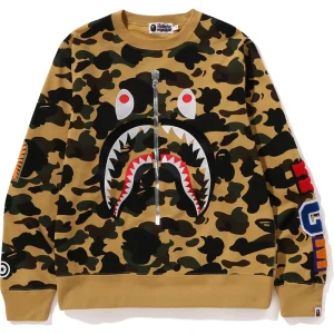 BAPE Yellow Mens 1st Camo Shark Crewneck Sweatshirt