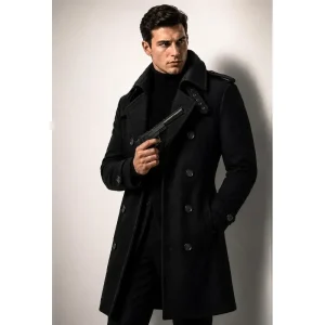 James Bond 007 First Light Black Trench Coat