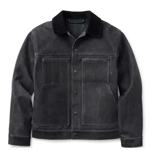 Short Cruiser Roughout Black Leather Jacket