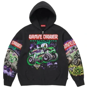 Supreme Monster Jam Grave Digger Black Zip Up Hooded Sweatshirt