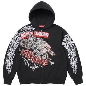 Supreme Monster Jam Grave Digger Bones Zip Up Hooded Sweatshirt