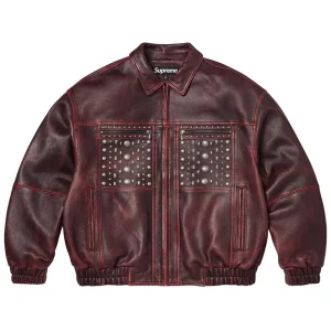 Supreme Multi Studded Burgundy Leather Jacket