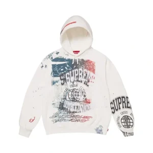 Supreme Overprint White Hooded Sweatshirt