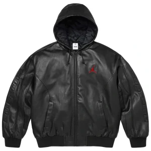 Supreme x Jordan Hooded Black Leather Jacket