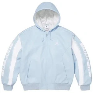 Supreme x Jordan Hooded Light Blue Leather Jacket