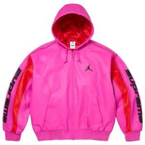 Supreme x Jordan Hooded Pink Leather Jacket