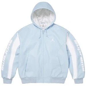 Supreme x Jordan Light Blue Hooded Leather Jacket