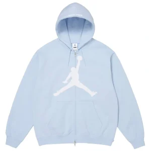 Supreme x Jordan Light Blue Zip Up Hooded Sweatshirt