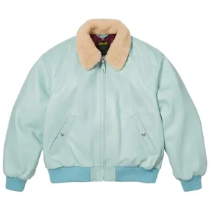Supreme x Schott Shearling Collar Light Blue Bomber Jacket