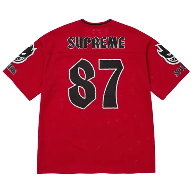 Supreme x Spitfire Red Jersey Supreme x Spitfire Red Jersey <p><strong>Supreme x Spitfire Red Jersey</strong> delivers a sport-inspired jersey look for game-day outfits, fan styling, casual wear, and sports-themed events. Its distinctive design offers team-inspired appeal, easy casual pairing, and energetic visual identity, making it a strong choice for personal wardrobes, collections, or gifting.</p>