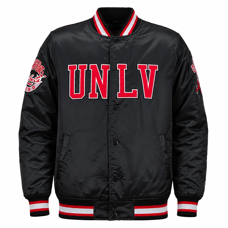 90’s UNLV Black Varsity Jacket 1 90's UNLV Black Varsity Jacket <div class="product-short-description"><h2>90's UNLV Black Varsity Jacket</h2><p>Make a statement with the 90's UNLV Black Varsity Jacket, a distinctive varsity jacket combining team-inspired detailing and classic fanwear style. It features a bold black finish. Perfect for fans and fashion enthusiasts, it offers an eye-catching layer for casual outings, events, and collectible styling.</p></div>