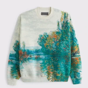 Abercrombie & Fitch Men's Monet Crew Sweatshirt in Cream Pattern