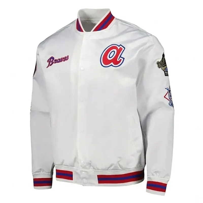 Atlanta Braves White Varsity Jacket 2 Atlanta Braves White Varsity Jacket <div class="product-short-description"><h2>Atlanta Braves White Varsity Jacket</h2><p>Upgrade your wardrobe with the Atlanta Braves White Varsity Jacket, a standout varsity jacket featuring team-inspired detailing and classic fanwear style. It features a clean white finish. Ideal for casual wear, fan styling, themed outfits, and collectors seeking a distinctive outerwear statement.</p></div>