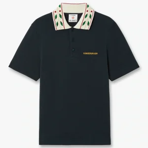 Casablanca Laurel Pique Navy Polo Shirt