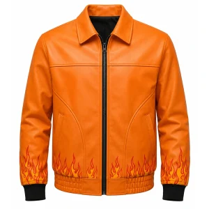 Ghost Flame Leather Bomber Jacket