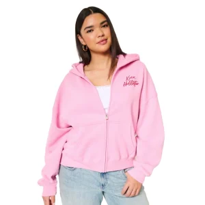Hollister Girls Feel Good Easy Zip-Up Xoxo Graphic Hoodie