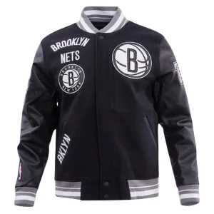 NBA Brooklyn Nets Men’s Rib Wool Black Varsity Jacket