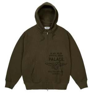 Palace Dove Stamp Waffle Army Olive Zip Hoodie