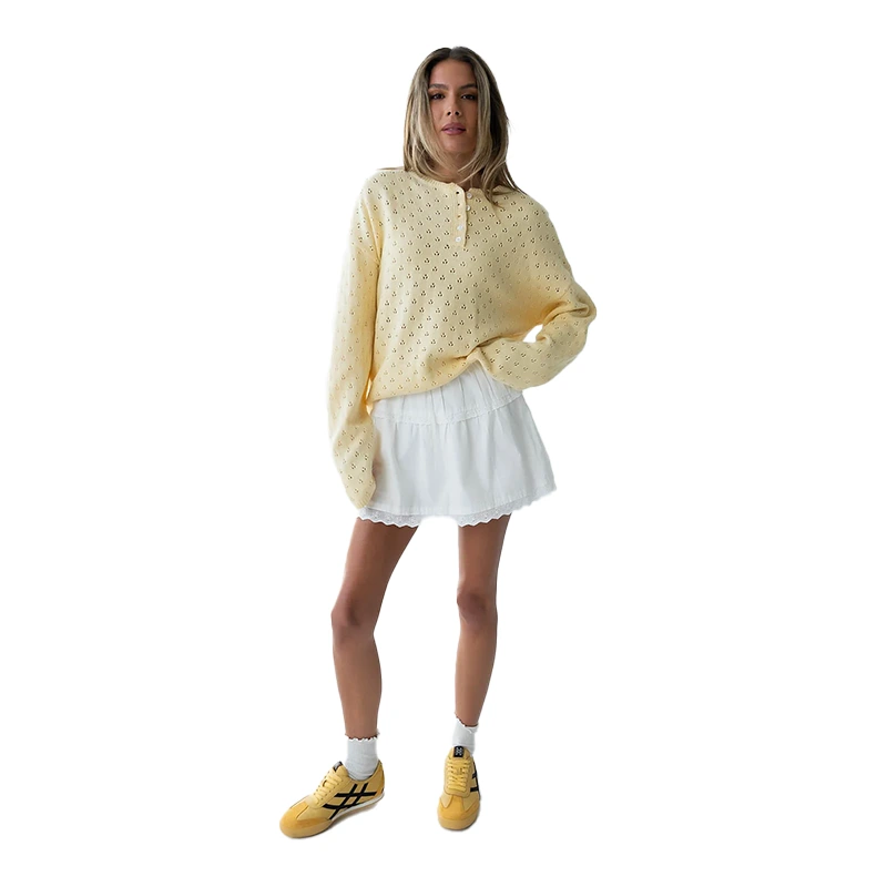 Polishpainting Margot Pointelle Butter Yellow Sweater 2 Polishpainting Margot Pointelle Butter Yellow Sweater <p>Shop the <strong>Polishpainting Margot Pointelle Butter Yellow Sweater</strong>, a stylish sweater featuring textured fashion detailing. Designed with a polished knit-inspired look made for easy seasonal styling, it is a great choice for fall layering, work-to-weekend outfits, casual days, and seasonal wardrobes. Pair it with your favorite casual essentials for an effortless, trend-ready look.</p>