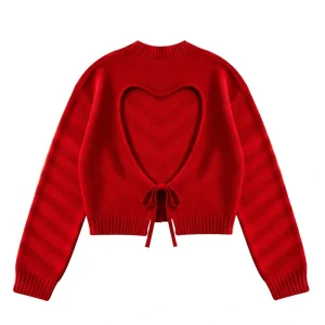 SHEIN 2026 Women's Red Elegant Hollow Heart Design Knit Sweater
