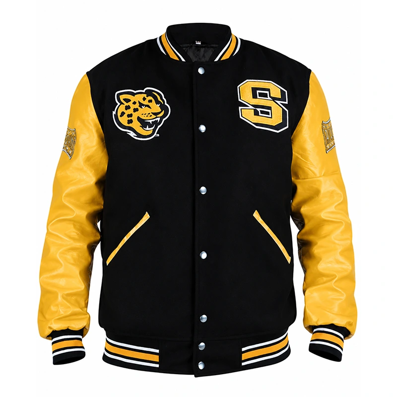Southern University Black and Gold Varsity Jacket 1 Southern University Black and Gold Varsity Jacket <p>Show your collegiate spirit with the Southern University Black and Gold Varsity Jacket. Its bold color combination and classic varsity design make it a standout choice for game days, casual outings, and everyday streetwear.</p>