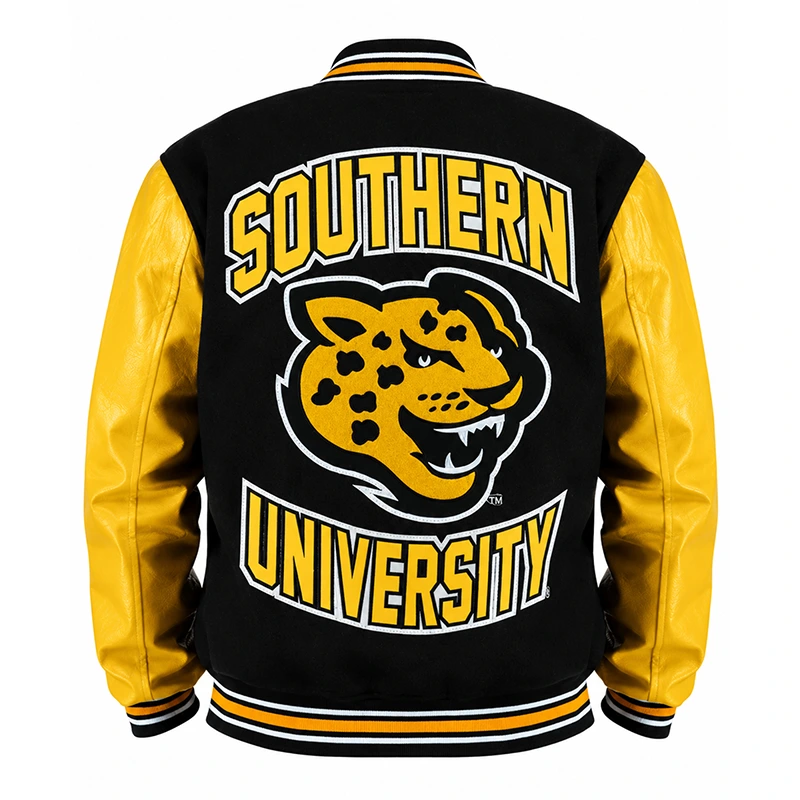 Southern University Black and Gold Varsity Jacket Southern University Black and Gold Varsity Jacket <p>Show your collegiate spirit with the Southern University Black and Gold Varsity Jacket. Its bold color combination and classic varsity design make it a standout choice for game days, casual outings, and everyday streetwear.</p>