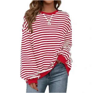 Womens Prettygarden Striped Oversized Sweatshirt