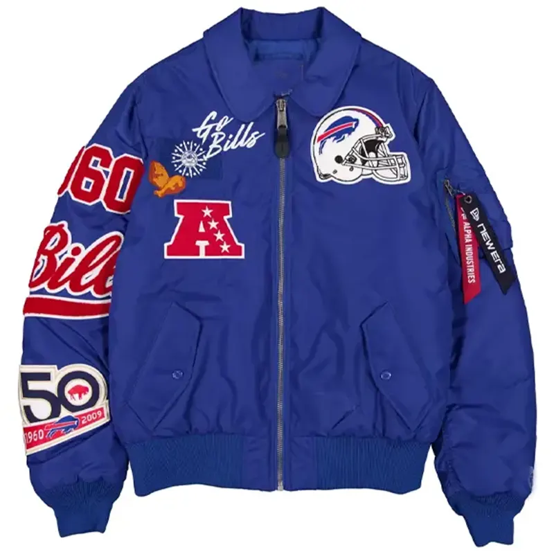 Buffalo Bills New Era x Alpha Industries Royal MA-1 Bomber Jacket 1 Buffalo Bills New Era x Alpha Industries Royal MA-1 Bomber Jacket <p>Elevate your outerwear collection with the <strong>Buffalo Bills New Era x Alpha Industries Royal MA-1 Bomber Jacket</strong> in a royal colorway. This MA-1 inspired bomber combines recognizable team style with a bold streetwear influence for Buffalo Bills fans. Its versatile profile works for game days, casual layering, urban outfits, and seasonal wear. A strong choice for shoppers looking for a distinctive sports-inspired bomber jacket online.</p>