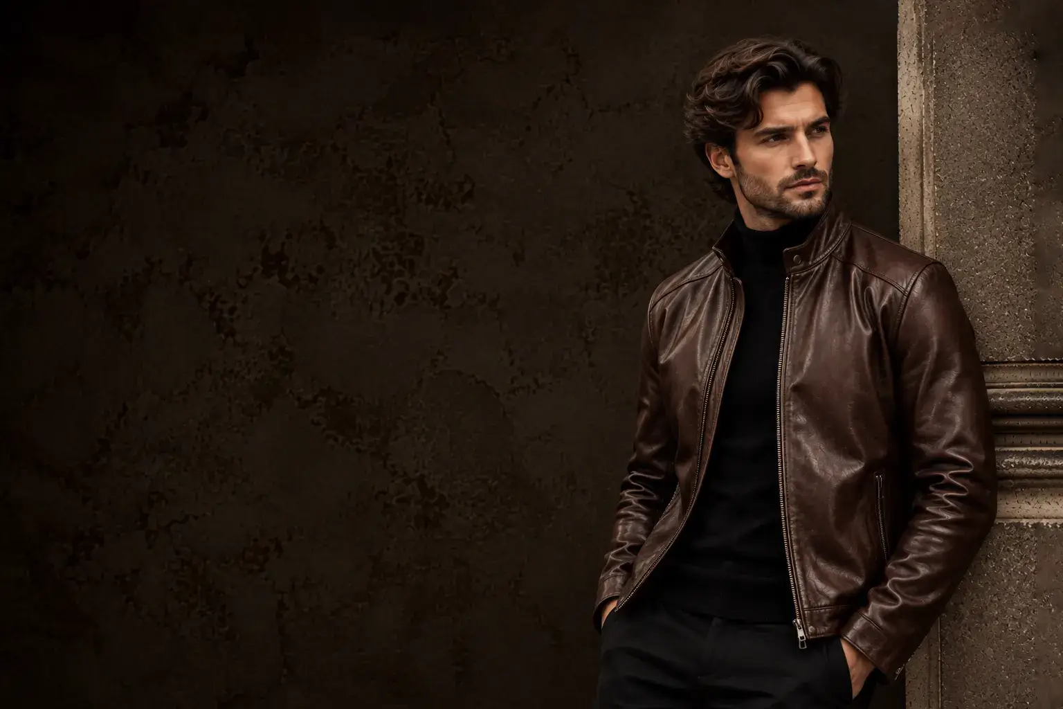 Man wearing an Areena Design leather jacket
