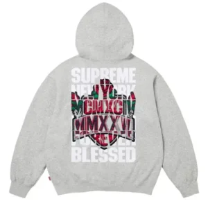 Supreme Blessed Appliqué Grey Zip up Hoodie