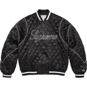 Supreme Champion Black Quilted Satin Varsity Jacket