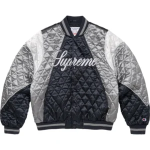 Supreme Champion Navy Quilted Satin Varsity Jacket